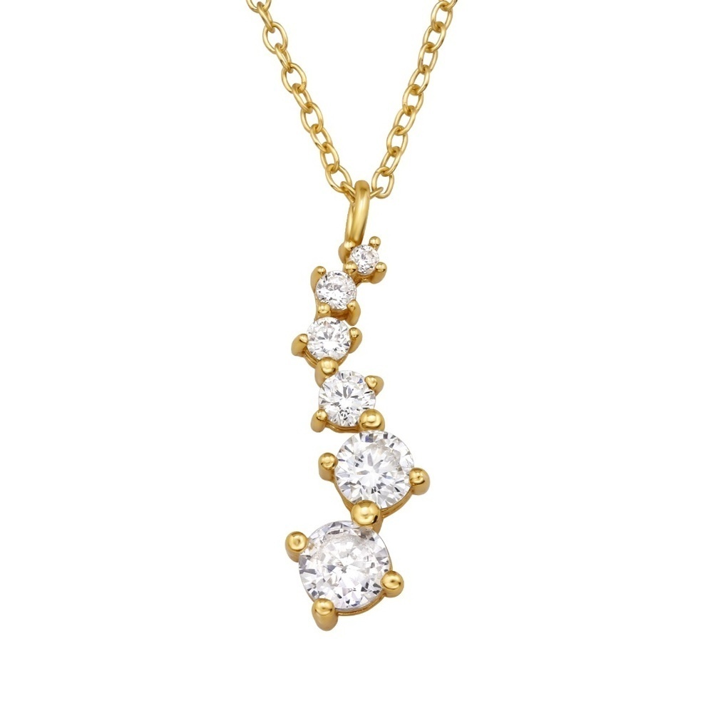 18K Gold Plated Sterling Silver CZ Drop Necklace – Graduated Sparkle Pendant